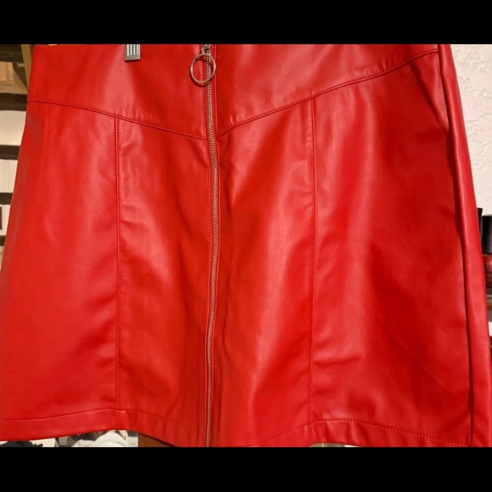 Red faux leather skirt